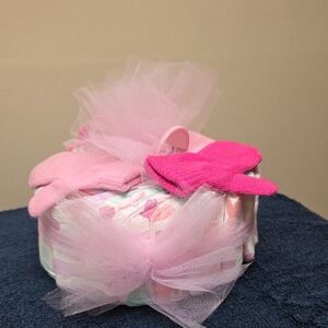 Single Layer Baby Girl's Diaper Cake With Baby Gloves